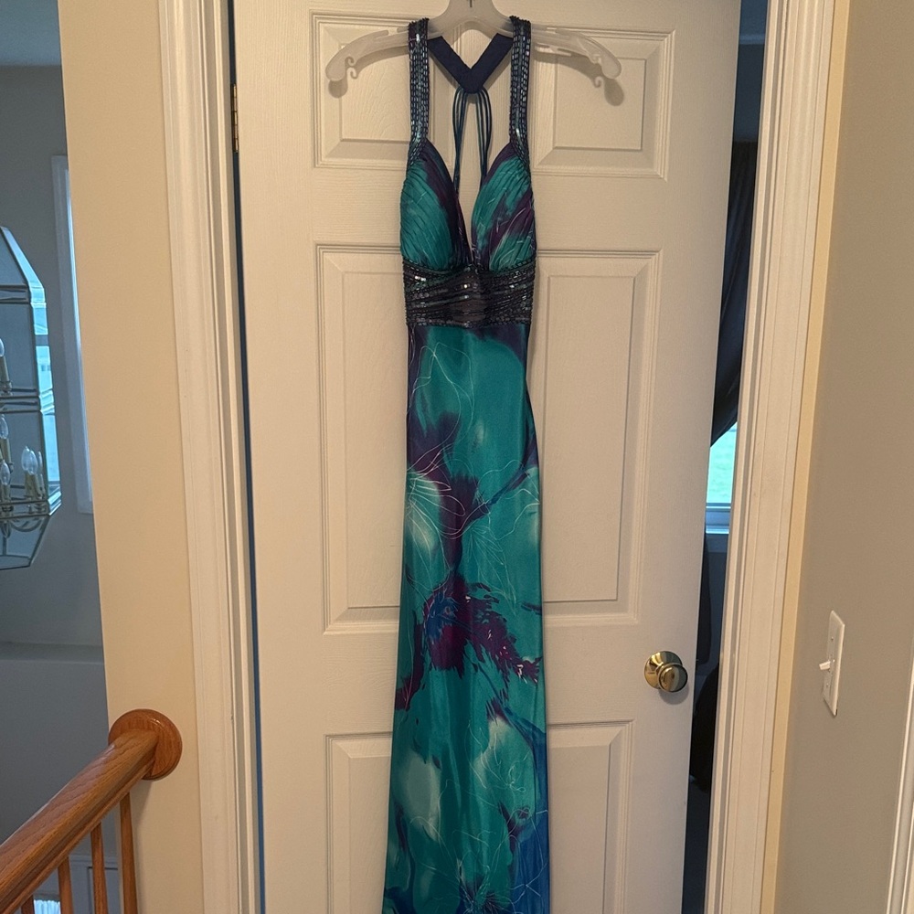 Blue and Teal Halter Maxi Dress